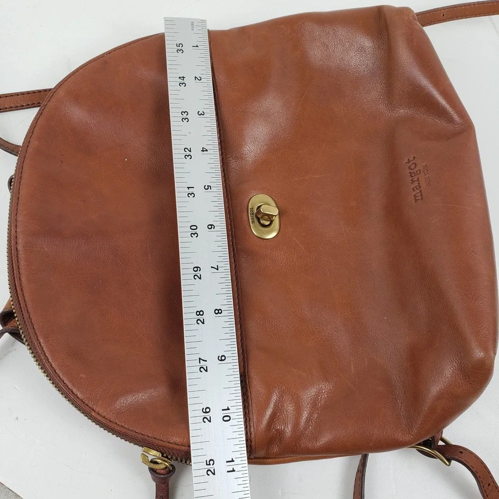 Margot New York Camille Turnlock Leather Backpack Brown Cognac Dome Bag